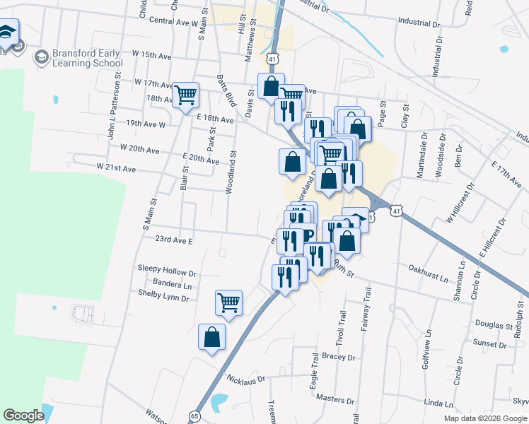 map of restaurants, bars, coffee shops, grocery stores, and more near 2119 Mockingbird Lane in Springfield