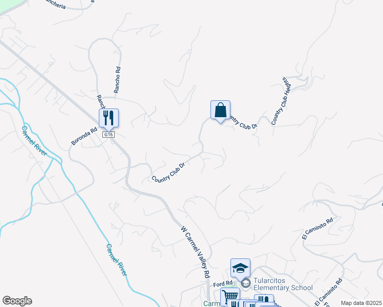 map of restaurants, bars, coffee shops, grocery stores, and more near 304 Country Club Drive in Carmel Valley