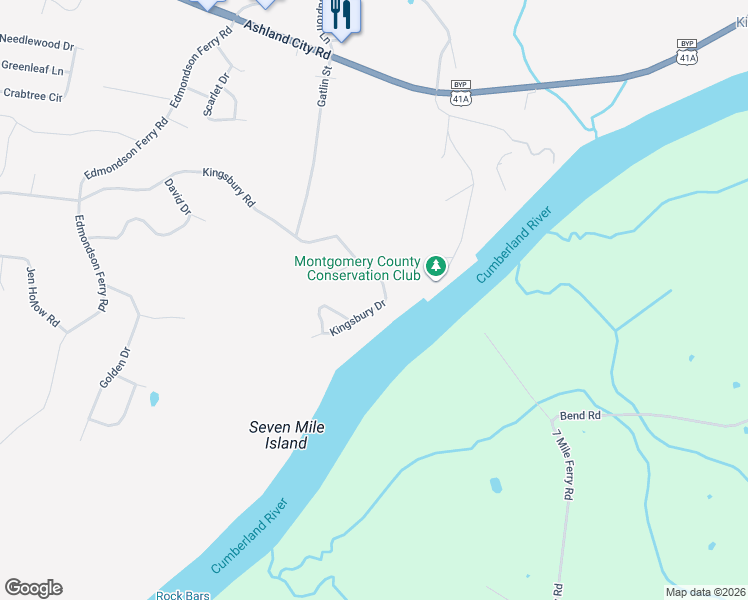 map of restaurants, bars, coffee shops, grocery stores, and more near 923 Kingsbury Drive in Clarksville