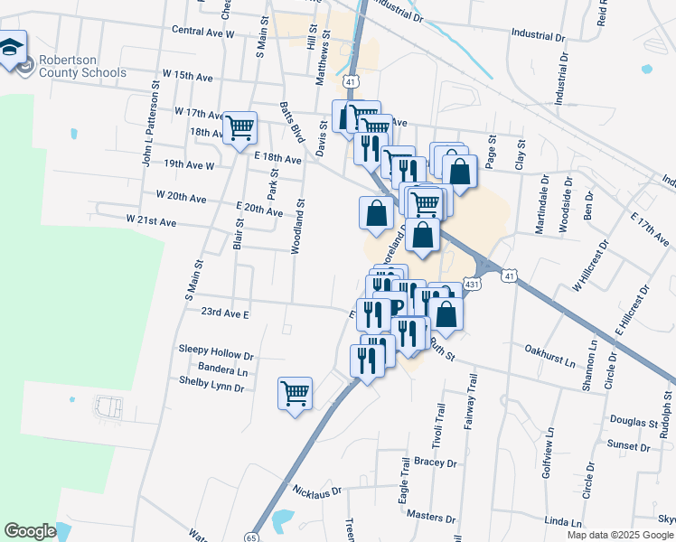 map of restaurants, bars, coffee shops, grocery stores, and more near 2119 Mockingbird Lane in Springfield
