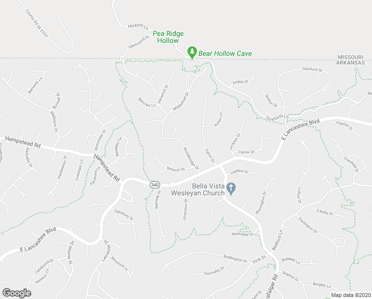 map of restaurants, bars, coffee shops, grocery stores, and more near 16 Woodbridge Drive in Bella Vista