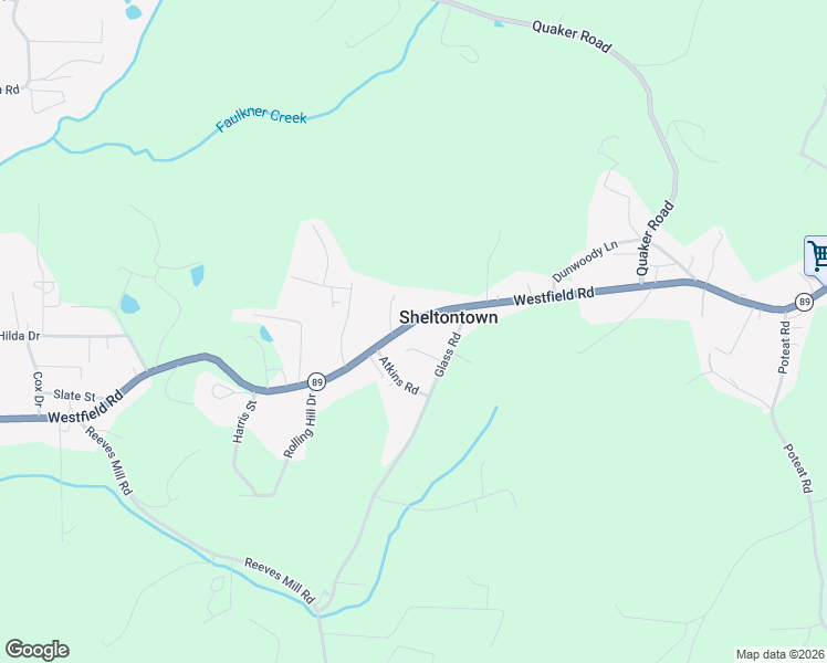 map of restaurants, bars, coffee shops, grocery stores, and more near 2727 Westfield Road in Mount Airy