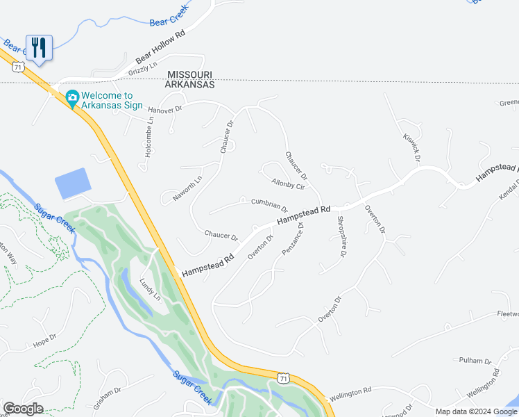 map of restaurants, bars, coffee shops, grocery stores, and more near 11 Cumbrian Drive in Bella Vista