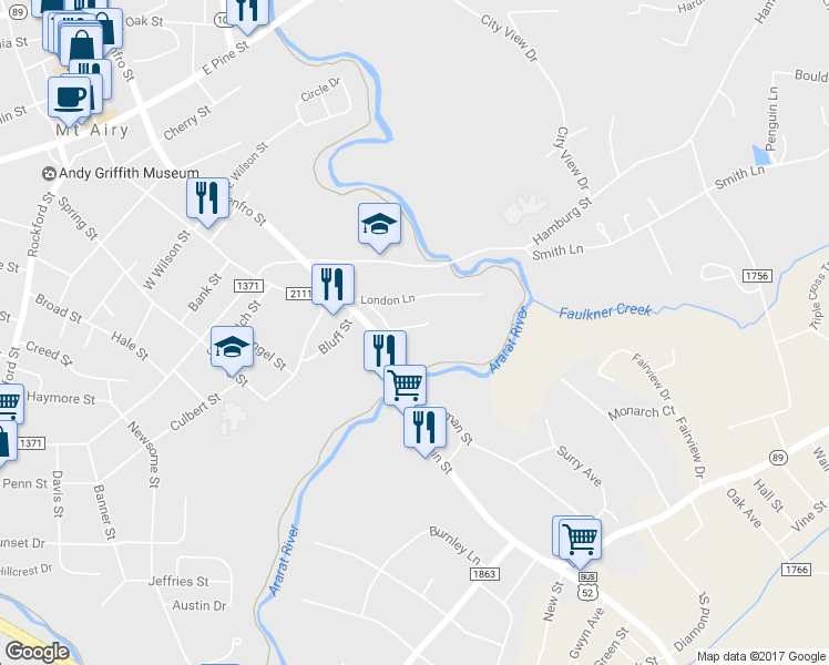 map of restaurants, bars, coffee shops, grocery stores, and more near 218 William Penn Street in Mount Airy
