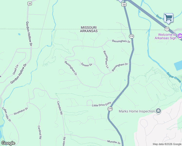 map of restaurants, bars, coffee shops, grocery stores, and more near 1 Blyton Lane in Bella Vista