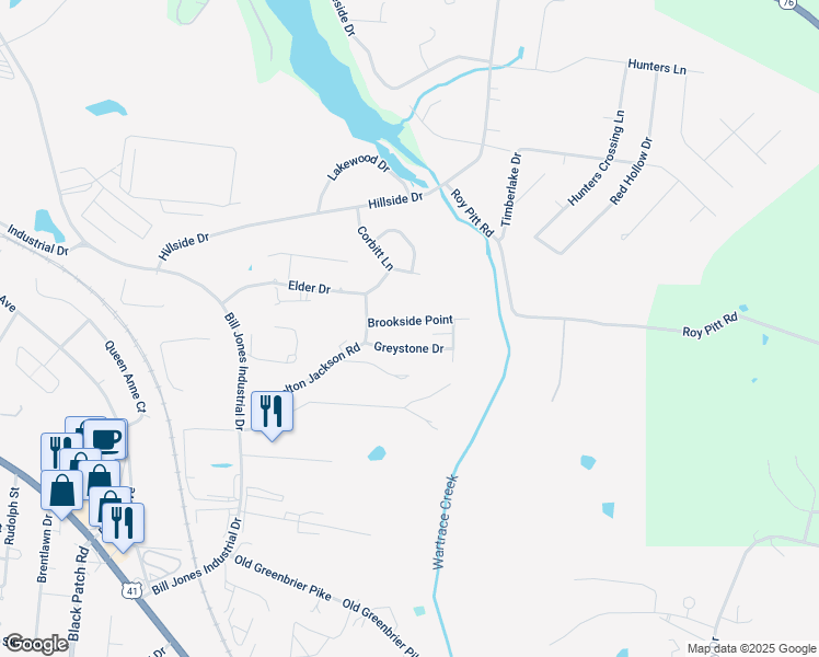 map of restaurants, bars, coffee shops, grocery stores, and more near 124 Brookside Point in Springfield