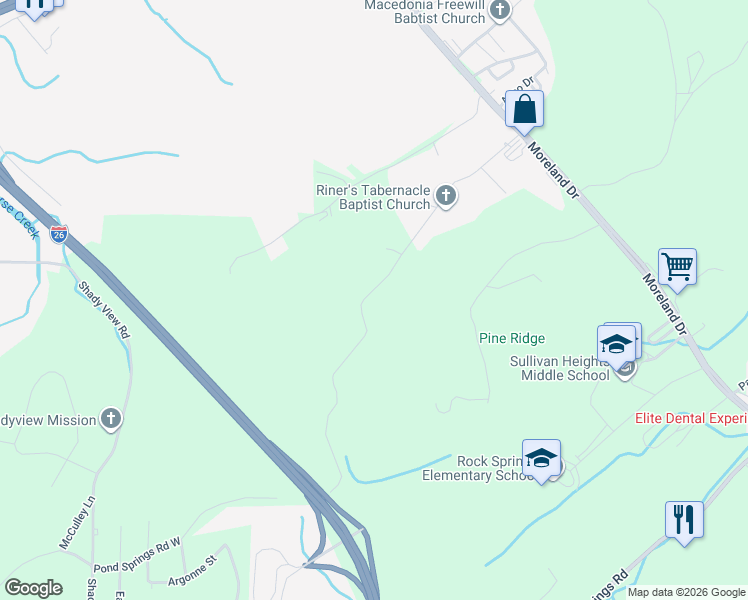 map of restaurants, bars, coffee shops, grocery stores, and more near 318 Pond Springs Road in Kingsport
