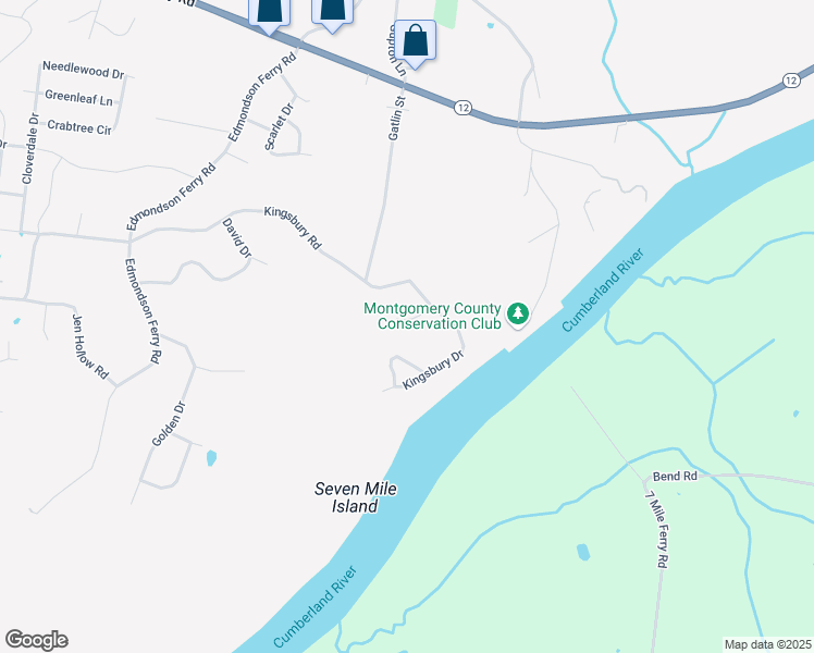 map of restaurants, bars, coffee shops, grocery stores, and more near 106 Kingsbury Court in Clarksville