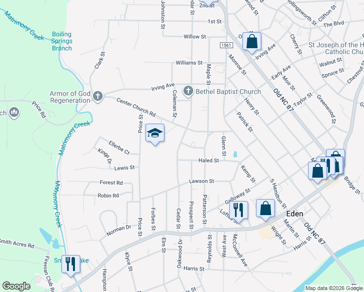 map of restaurants, bars, coffee shops, grocery stores, and more near 1019 Louise Avenue in Eden
