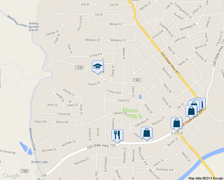 map of restaurants, bars, coffee shops, grocery stores, and more near 1019 Louise Avenue in Eden