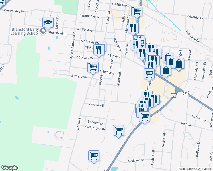map of restaurants, bars, coffee shops, grocery stores, and more near 207 East 21st Avenue in Springfield