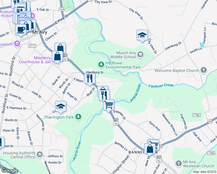 map of restaurants, bars, coffee shops, grocery stores, and more near 213 William Penn Street in Mount Airy