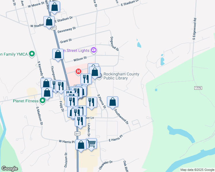 map of restaurants, bars, coffee shops, grocery stores, and more near 531 Southwood Drive in Eden