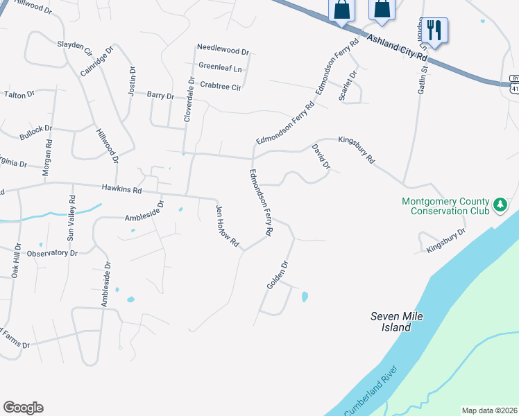 map of restaurants, bars, coffee shops, grocery stores, and more near 328 Edmondson Ferry Road in Clarksville