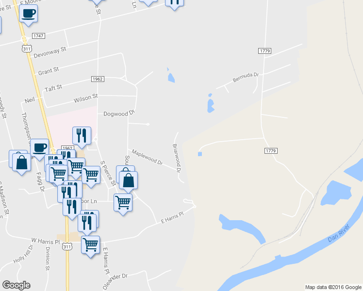 map of restaurants, bars, coffee shops, grocery stores, and more near 514 Briarwood Drive in Eden