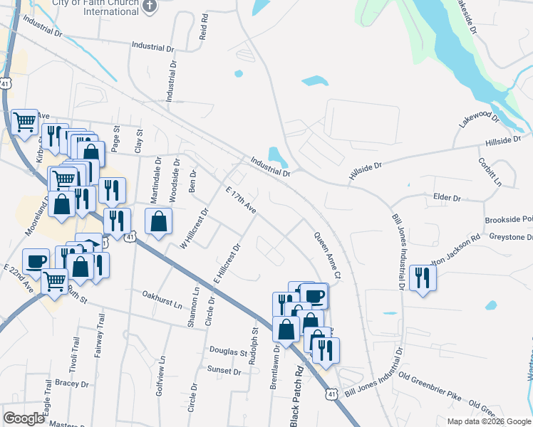 map of restaurants, bars, coffee shops, grocery stores, and more near 2502 East 17th Avenue in Springfield
