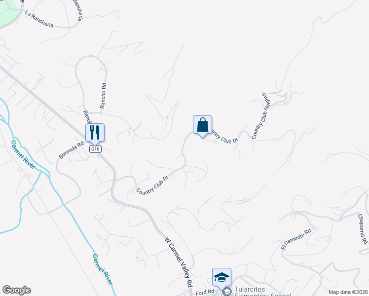 map of restaurants, bars, coffee shops, grocery stores, and more near 365 Country Club Drive in Carmel Valley