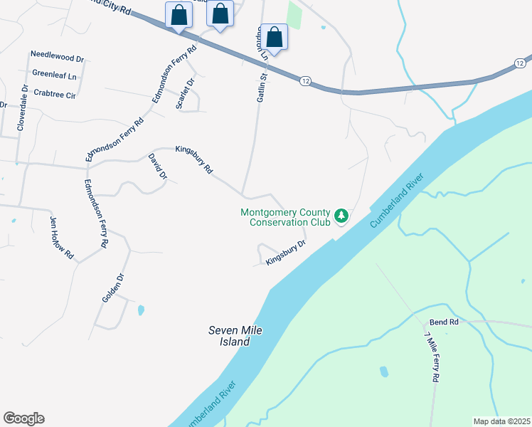 map of restaurants, bars, coffee shops, grocery stores, and more near 105 Kingsbury Court in Clarksville