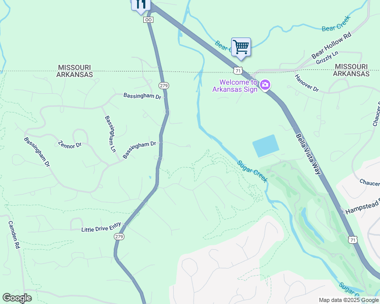 map of restaurants, bars, coffee shops, grocery stores, and more near 18 Marisco Lane in Bella Vista