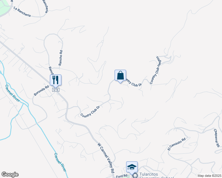map of restaurants, bars, coffee shops, grocery stores, and more near 365 Country Club Drive in Carmel Valley