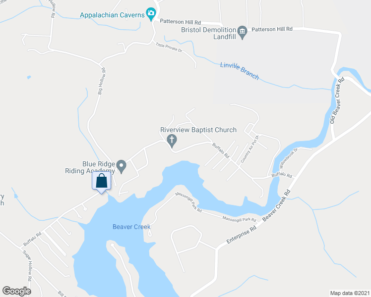 map of restaurants, bars, coffee shops, grocery stores, and more near 435 Buffalo Road in Bluff City