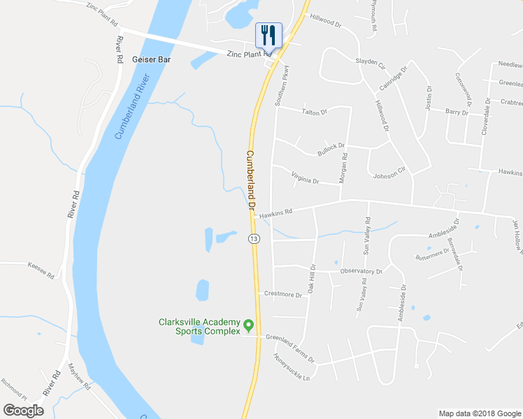 map of restaurants, bars, coffee shops, grocery stores, and more near 1236 Southern Parkway in Clarksville