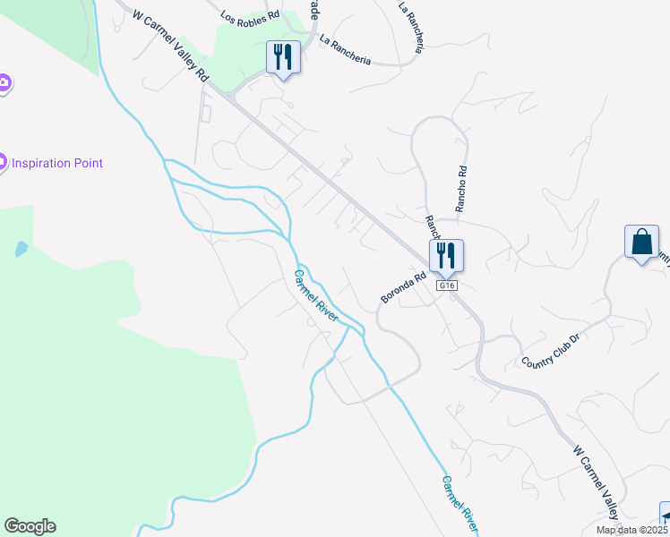 map of restaurants, bars, coffee shops, grocery stores, and more near 32 Aliso Road in Carmel Valley