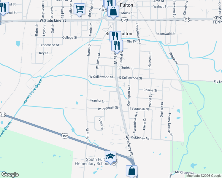 map of restaurants, bars, coffee shops, grocery stores, and more near 106 Barbara St in South Fulton