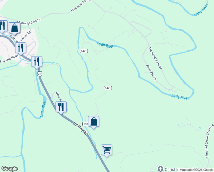 map of restaurants, bars, coffee shops, grocery stores, and more near 529 Rivers Edge Road in Sparta