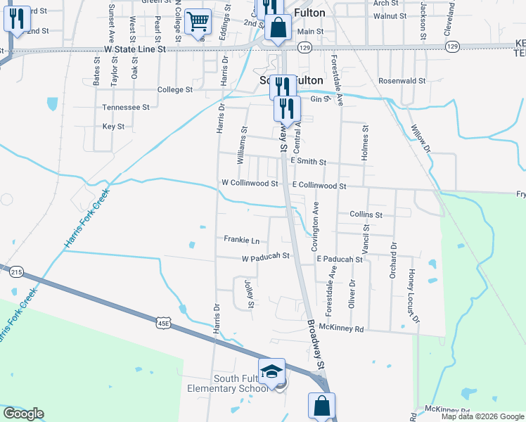 map of restaurants, bars, coffee shops, grocery stores, and more near 106 Barbara Street in South Fulton