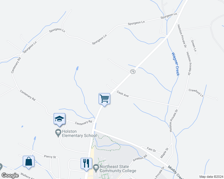 map of restaurants, bars, coffee shops, grocery stores, and more near 2122 Tennessee 75 in Blountville