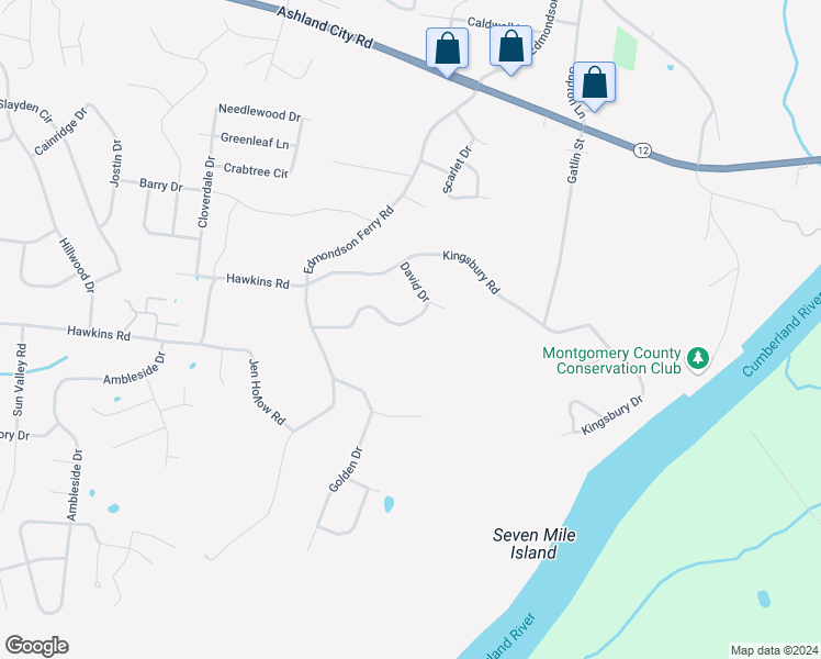 map of restaurants, bars, coffee shops, grocery stores, and more near 630 Hidden Valley Drive in Clarksville