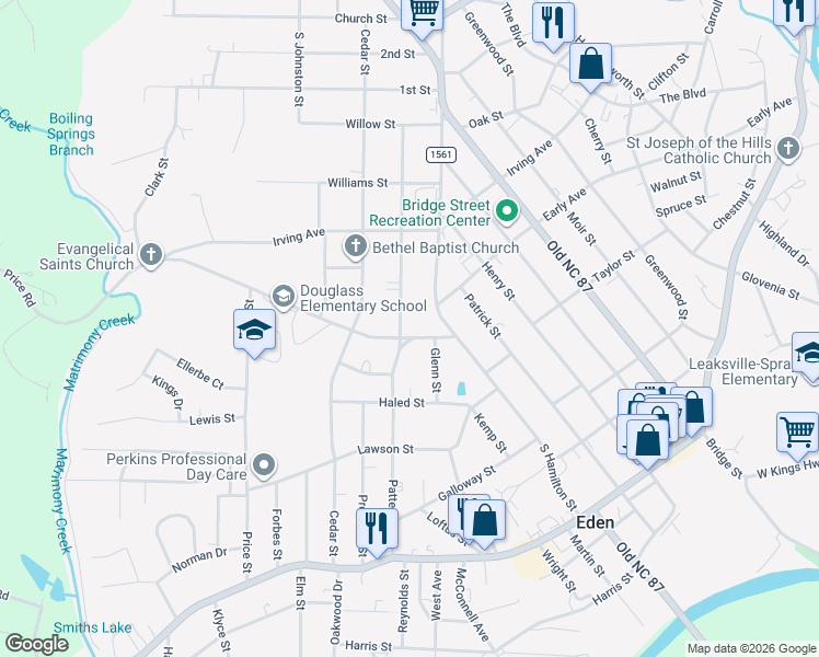map of restaurants, bars, coffee shops, grocery stores, and more near 332 Maple Street in Eden