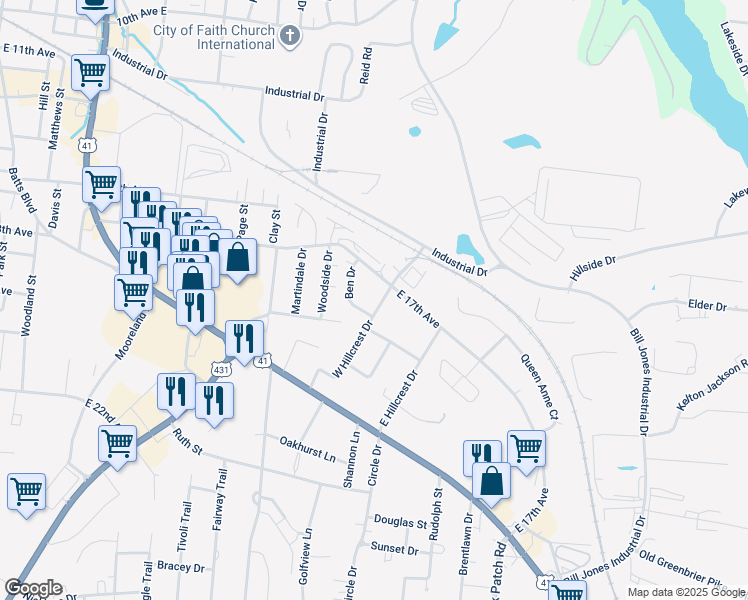 map of restaurants, bars, coffee shops, grocery stores, and more near 2290 East 17th Avenue in Springfield