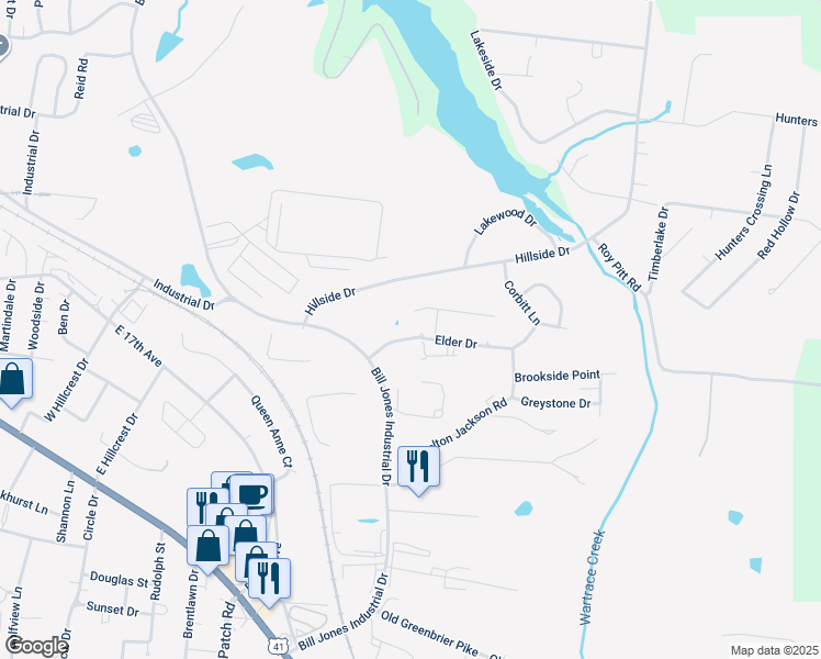 map of restaurants, bars, coffee shops, grocery stores, and more near 101 Elder Drive in Springfield