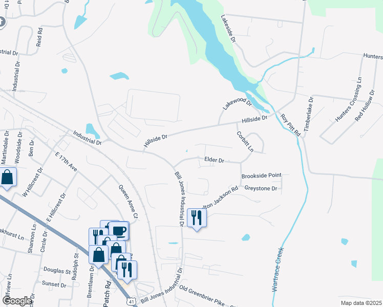 map of restaurants, bars, coffee shops, grocery stores, and more near 101 Elder Drive in Springfield