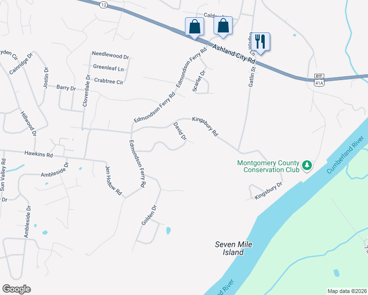 map of restaurants, bars, coffee shops, grocery stores, and more near 638 Hidden Valley Drive in Clarksville