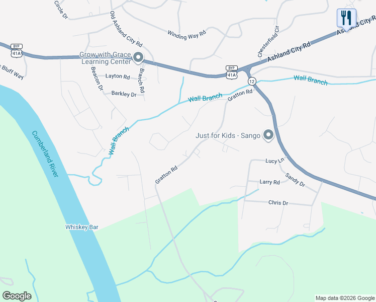 map of restaurants, bars, coffee shops, grocery stores, and more near 998 Gratton Road in Clarksville