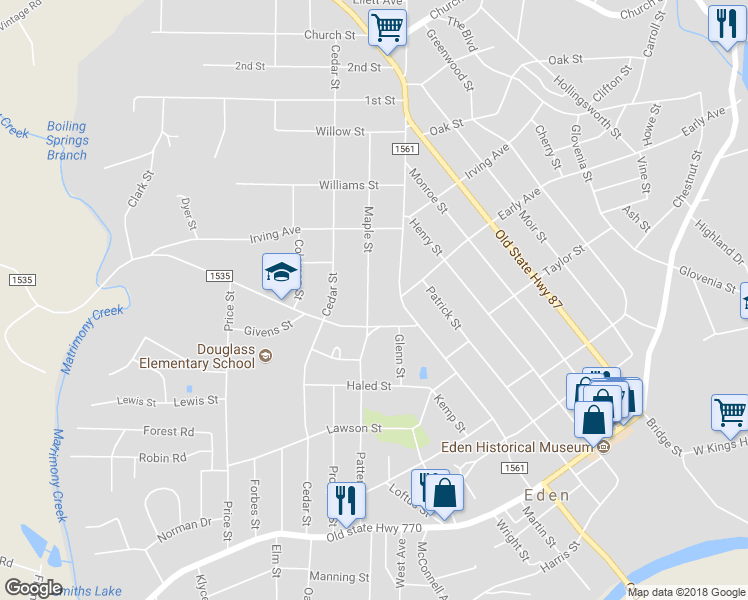 map of restaurants, bars, coffee shops, grocery stores, and more near 332 Maple Street in Eden