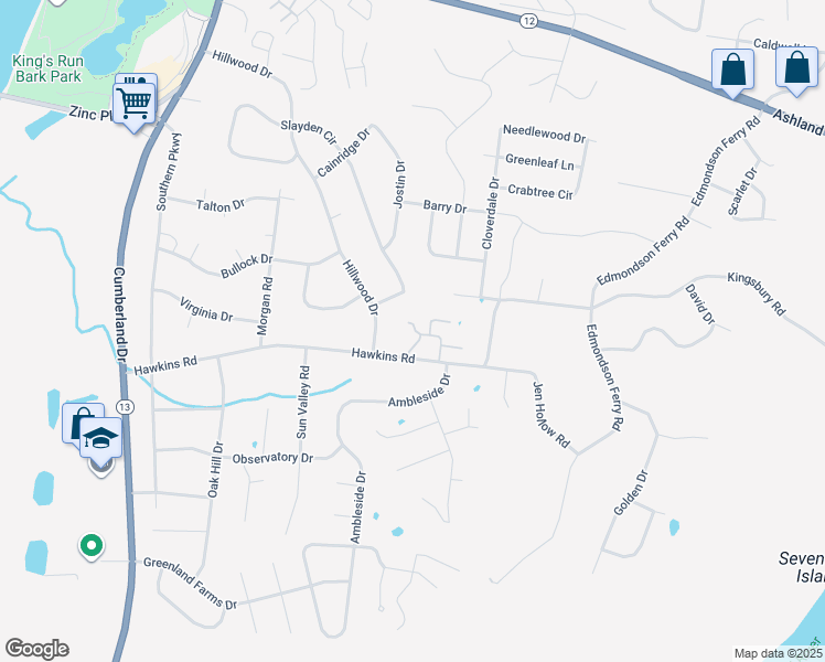 map of restaurants, bars, coffee shops, grocery stores, and more near 311 Hawkins Road in Clarksville