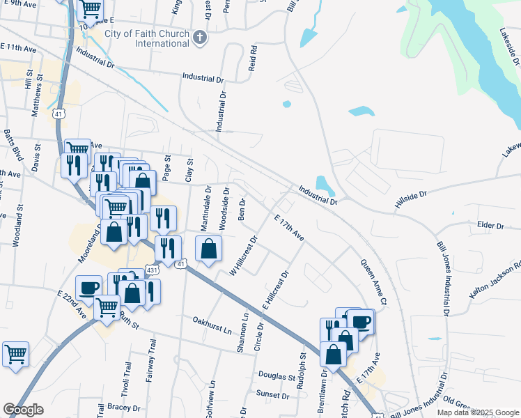 map of restaurants, bars, coffee shops, grocery stores, and more near 2290 East 17th Avenue in Springfield