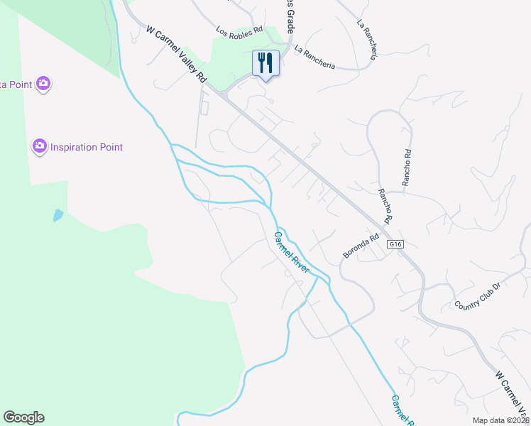 map of restaurants, bars, coffee shops, grocery stores, and more near 81 West Garzas Road in Carmel Valley
