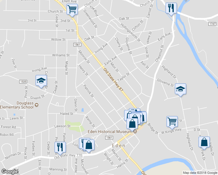 map of restaurants, bars, coffee shops, grocery stores, and more near 730 Taylor Street in Eden