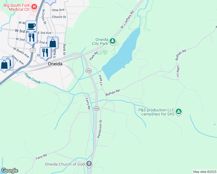 map of restaurants, bars, coffee shops, grocery stores, and more near 106 Park Road in Oneida