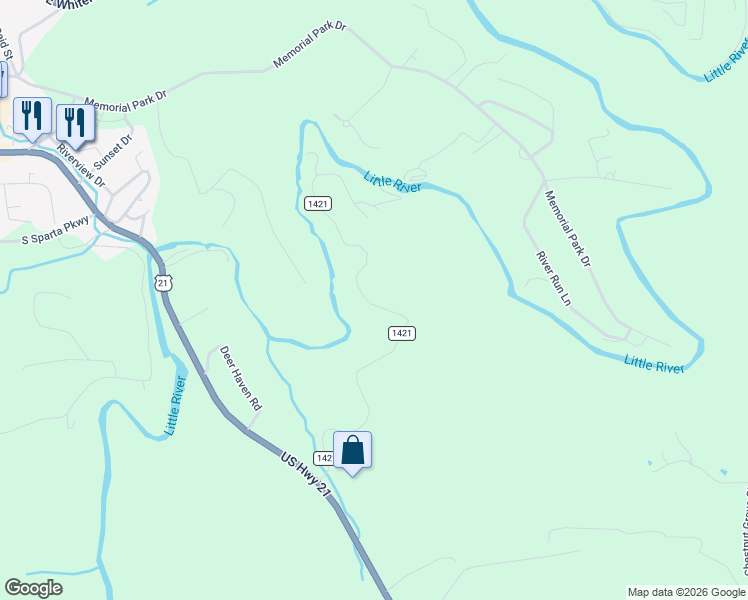 map of restaurants, bars, coffee shops, grocery stores, and more near 529-651 Rivers Edge Road in Sparta