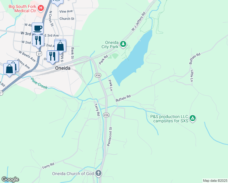 map of restaurants, bars, coffee shops, grocery stores, and more near 106 Park Road in Oneida