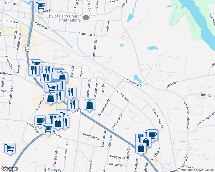 map of restaurants, bars, coffee shops, grocery stores, and more near 2290 East 17th Avenue in Springfield
