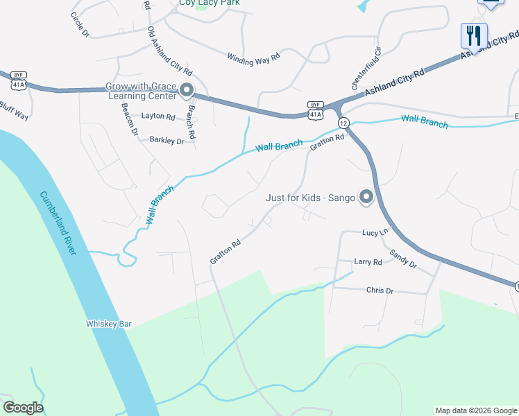 map of restaurants, bars, coffee shops, grocery stores, and more near 998 Gratton Road in Clarksville