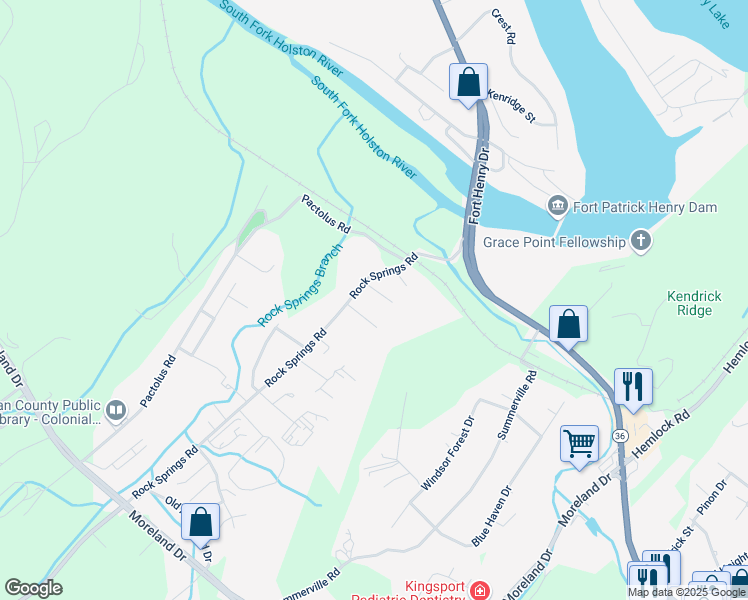 map of restaurants, bars, coffee shops, grocery stores, and more near 3917 Leaf Point in Kingsport