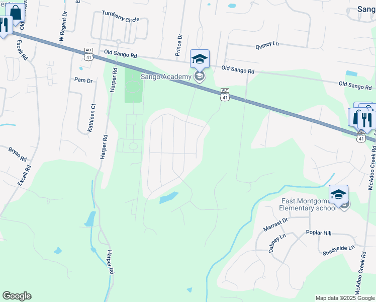 map of restaurants, bars, coffee shops, grocery stores, and more near 1441 Hereford Boulevard in Clarksville